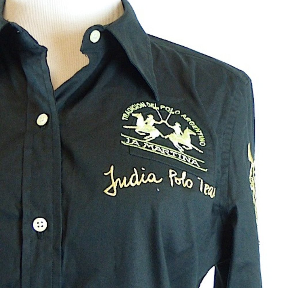 La Martina Equestrian shirt embroidered polo button up black xl